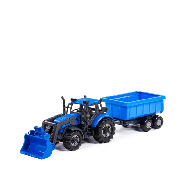 Traktor Progress s návesom a radlicou modrý
